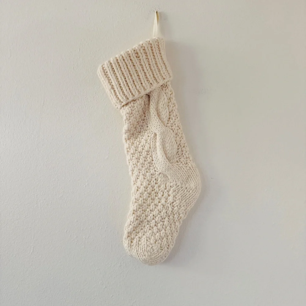 Pottery Barn Cream Chunky Knit Thick Stocking